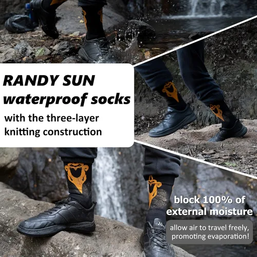 Vista 3 de RANDY SUN Calcetines impermeables de lana merino para senderismo, unisex, ligeros, transpirables, multideporte, 1 par