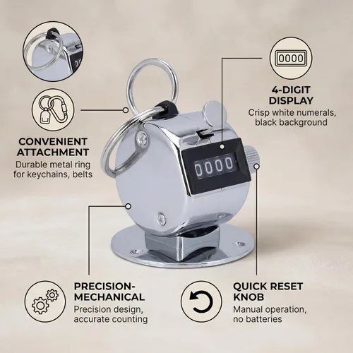 Vista 3 de RiToEasysports Contador de clicker, contador de 4 dígitos, contador de tono, mini contadores mecánicos de mano de metal para entrenamiento, tejido
