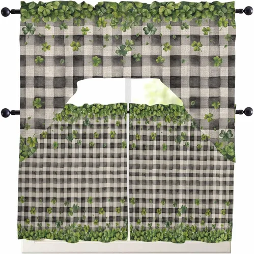 Vista 7 de Cortinas de cocina con cenefa de Pascua, cenefa con bolsillo para barra, paneles de cortina para dormitorio, sala de estar, baño, cafetería