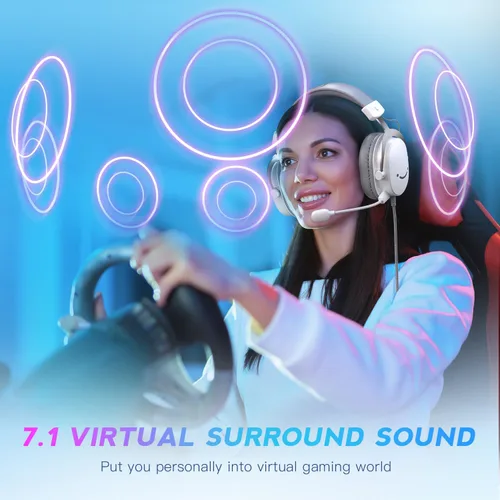 Vista 3 de FIFINE Auriculares USB para juegos de PC con conector de audio de 3.5mm, micrófono desmontable, sonido envolvente 7.1, control de volumen