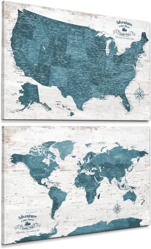 Vista 49 de IPIC - Lienzo con mapas de EE. UU. para decoración de pared, mapa con pin de empuje para marcar viajes, mapa de viaje impreso de EE. UU.