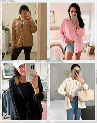 Vista 6 de Fengbay Chaqueta de punto gofre para mujer, casual, manga larga, con botones, blusas elegantes