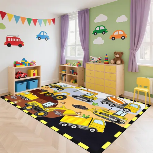 Vista 3 de Alfombras de construcción para habitación de niños de 2 x 3 pies, alfombra de juego para autos y camiones, alfombra de coche para niños, alfombra