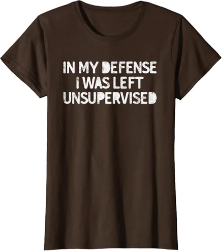 Vista 19 de Camiseta divertida con texto en inglés "Saying In My Defense I Was Left Unsupervised" Negro