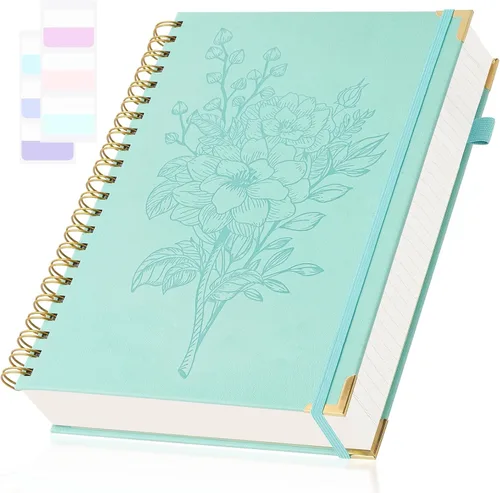 Vista 9 de Cuadernos de diario A5, cuaderno de espiral de tapa dura, cuaderno de cuero para mujeres y niñas, cuaderno de rayas universitarias con páginas