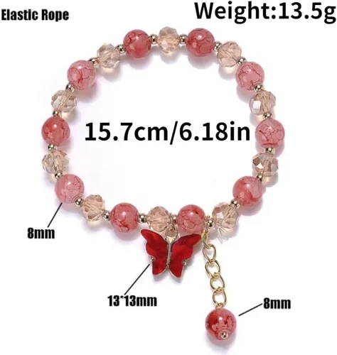Vista 2 de Azusa Sun Pulsera de cuentas de mariposa de cristal de 0.315in con dije de color bohemio, simple y fresca, hecha a mano, joyería de regalo
