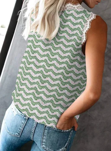 Vista 146 de VIISHOW - Camiseta sin mangas, sexy, con cuello en V y bordes de encaje para mujer, camisola de vestir, camisas de gasa, sin mangas, casuales