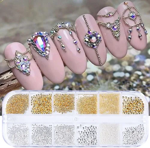 Vista 4 de Fcozpjk 3D Metal Nail Charms Gold Silver Nail Beads Decorations Cuentas