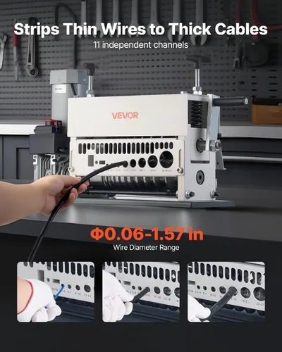 Vista 2 de VEVOR Máquina Pelacables Eléctrica, 0.06-1.57 pulgadas, Pelacables Automático de Cable de Cobre de 11 Canales, Herramienta Pelacables de 370W
