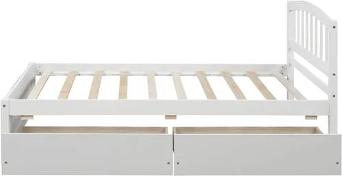 Vista 6 de Harper & Bright Designs Marco de cama de almacenamiento individual, cama de plataforma de madera con dos cajones y cabecero, color blanco