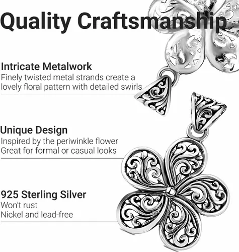 Vista 3 de Shop LC - Colgante de flor de plata de ley 925, collares con colgante de filigrana floral para mujer, joyería de disfraz para mujeres, regalos