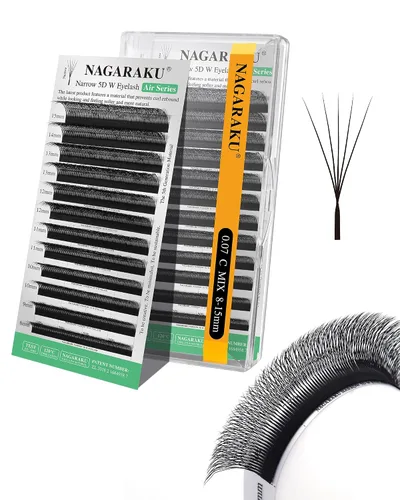 Vista 254 de NAGARAKU Extensiones de pestañas prefabricadas en abanico 3D W 0.05 C 0.315 0.05-C 3D W