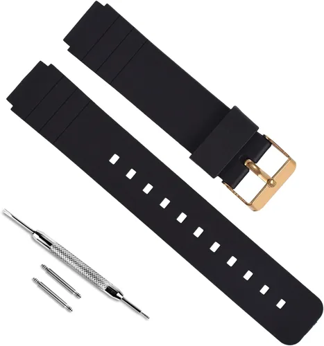 Vista 12 de Correa de reloj de goma de silicona impermeable de repuesto de 0.630 in para Casio MQ-24/MQ-58/104/76/71/98 Negro/hebilla negra