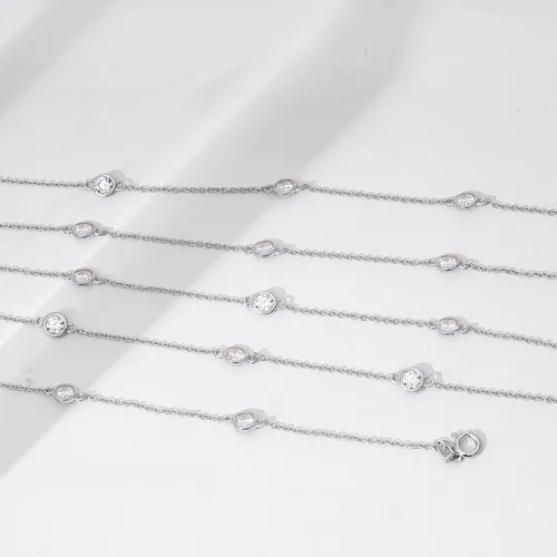 Vista 3 de Tienda Collection Platinum or Gold Plated Sterling Silver Station Necklace made with Infinite Elements Zirconia