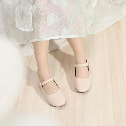 Vista 2 de PANDANINJIA Zapatos de vestir para niñas con diseño de flores y perlas, zapatos planos Adela para boda, fiesta, escuela, para niños pequeños