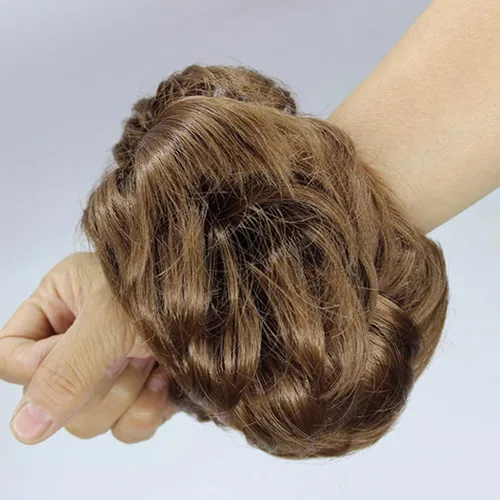 Vista 3 de 2 extensiones de cabello desordenado para moño (12) Banda de goma ondulada y rizada elástica para coleta de caballo