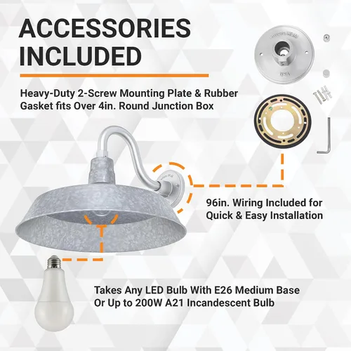 Vista 3 de 17 pulgadas. RLM Warehouse - Pantalla con brazo de cuello de cisne y bombilla Led A19 5000K de 9W