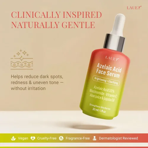 Vista 4 de Suero facial de ácido azelaico 10% para mujeres – Suero facial iluminador y aclarante con niacinamida, vitamina C, ácido hialurónico y aceite