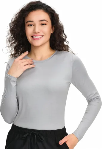 Vista 14 de COZYFIT Camisetas de Scrub de Manga Larga para Mujer - Camiseta Cómoda para Usar Debajo del Uniforme Blanco