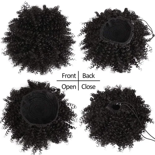 Vista 5 de Afro Puff Cola de caballo con cordón sintético corto rizado piña cola de caballo dona Chignon postizos peluca 4.06 oz Wrap Updo extensiones de 1b