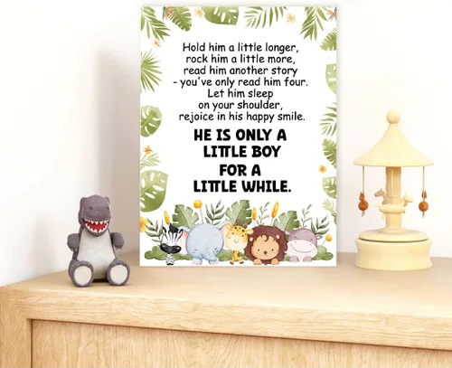 Vista 4 de Letrero con texto en inglés "Hold him a Little Long", tema de safari, inspirador para niños, guardería, pintura impresa, cartel de arte