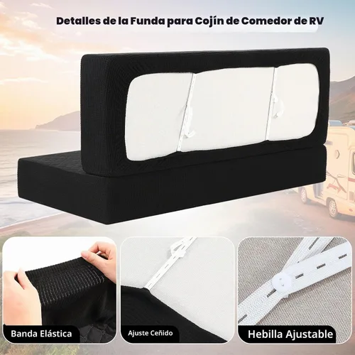 Vista 3 de Buryeah 4 piezas de fundas para cojines de comedor de RV Set de fundas para asientos de sofá, protector de muebles para autocaravana, 2 respaldos