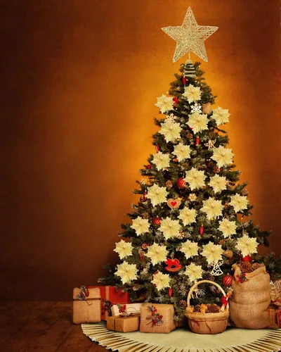 Vista 7 de Sratte El juego de 38 piezas de decoraciones navideñas incluye falda de árbol de lentejuelas, estrella para árbol y flores de Navidad artificiales