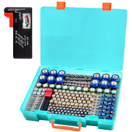 Vista 10 de Organizador de baterías - Caja de contenedores con comprobador BT-168. Organización de garaje con capacidad para 225 baterías AA AAA C D Cell 9V 3V