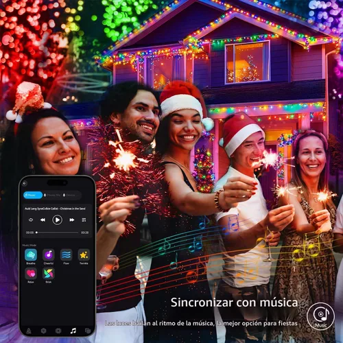 Vista 6 de JMEXSUSS Guirnalda de 100 luces LED que cambian de color, 33 pies, luces rojas, blancas y azules con control remoto y aplicación, cadena de luces