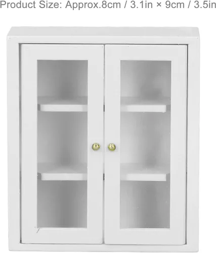 Vista 5 de Gabinete de pared para casa de muñecas 1:12, gabinete de cocina miniatura de madera para accesorios de casa de muñecas (blanco)