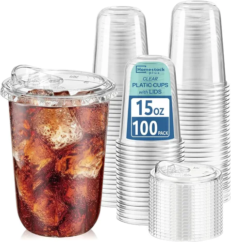Vista 9 de Homestockplus Paquete de 100 vasos de plástico transparente de 12 onzas sin BPA con tapas y popotes, vasos desechables para sorbetes a prueba