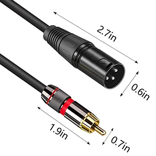 Vista 3 de Cable doble RCA macho a XLR macho, 5 pies, negro, interior, 4 pines, 0.236 in, macho a macho, transmisión de audio, compatible con altavoz
