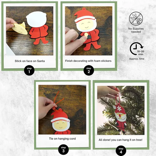 Vista 6 de 4E's Novelty Adorno navideño de espuma para niños (paquete de 12) Papá Noel, hombre de jengibre, muñeco de nieve y pingüino, manualidades de Navidad