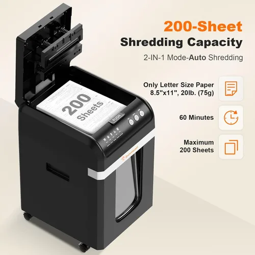 Vista 10 de Bonsaii - Trituradora de papel de 200 hojas de alimentación automática micro corte resistente para oficina 60-Min Nonstop Run, P4 High Security