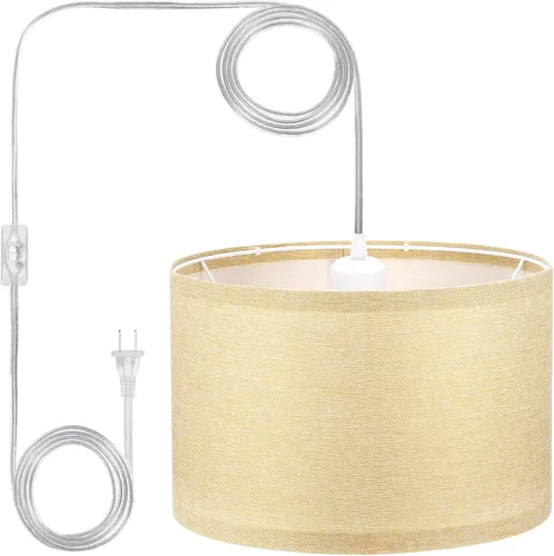 Vista 17 de PATIKIL - Lámpara colgante con enchufe, lámpara de 15 pies con cable de cuerda y interruptor de encendido/apagado, pantalla de tela de lino, enchufe