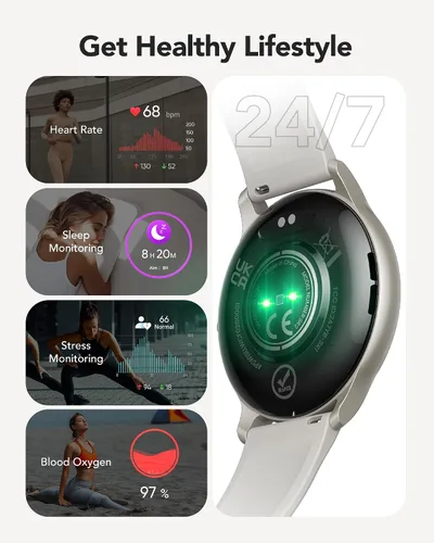 Vista 4 de AGPTEK Reloj inteligente para mujer (respuesta/hacer llamadas) - Reloj inteligente para teléfonos Android iOS con monitor de frecuencia cardíaca