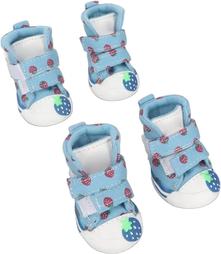 Vista 6 de TITA-DONG Zapatos para perros pequeños, botas transpirables para el pavimento caliente de verano, lindas botas de lona antideslizantes cómodas