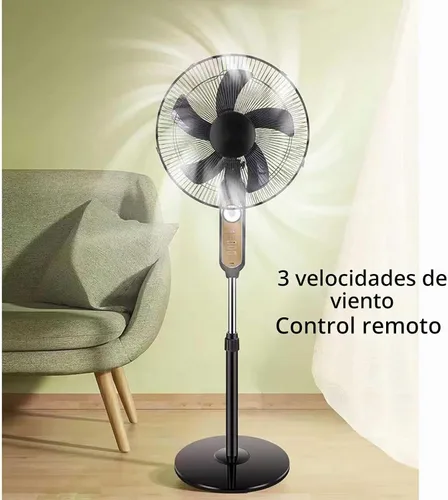Vista 4 de Ventilador de energía solar – con control remoto y panel solar, ventilador solar de pie de 16 pulgadas, 4 velocidades, con diseño de iluminación