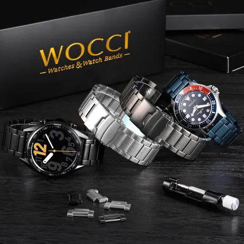 Vista 9 de WOCCI Correa de reloj de metal resistente, correa de reemplazo de acero inoxidable 316L, cierre desplegable, compatible con ancho de lug de reloj