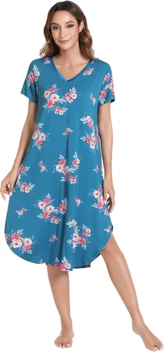 Vista 16 de NACHILA Bamboo Viscose Nightgowns for Women Cooling Short Sleeve Sleepshirt A-aqua Green