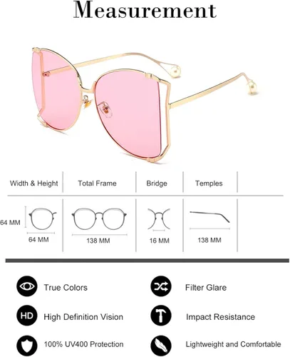 Vista 6 de Armear - Gafas de sol para mujer con montura de metal, diseño de perlas