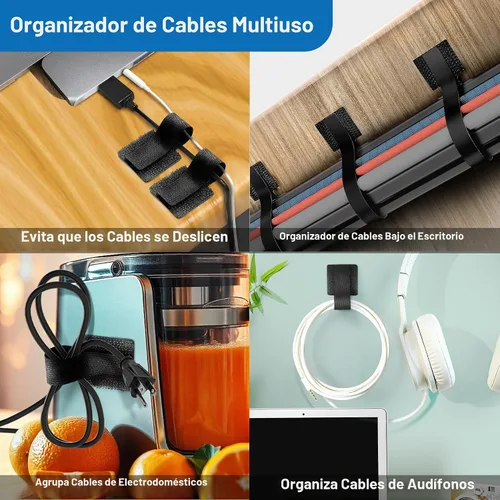 Vista 5 de Kit de gestión de cables – 40 sujetadores autoadhesivos de gancho y bucle con 2 correas de extensión – Fabricado con cinta 3M, organizador de cables