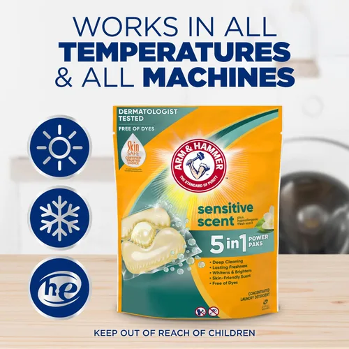Vista 7 de ARM & HAMMER Paquete de detergente para ropa Sensitive Skin, aroma fresco, 42 unidades Probado por dermatólogos, hipoalergénico, poder de lucha