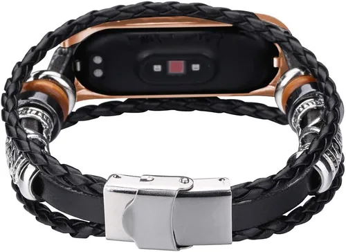 Vista 3 de Mi Band 6 - Correa de repuesto de cuerda trenzada retro con hebilla de metal, elemento de cuentas, pulsera ajustable para bricolaje, accesorios