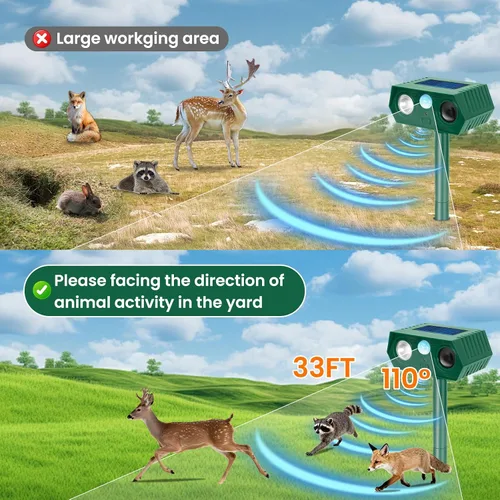 Vista 7 de Repelente solar ultrasónico de animales, paquete de 2 dispositivos ultrasónicos repelentes de ciervos con sensor de movimiento PIR y luces LED