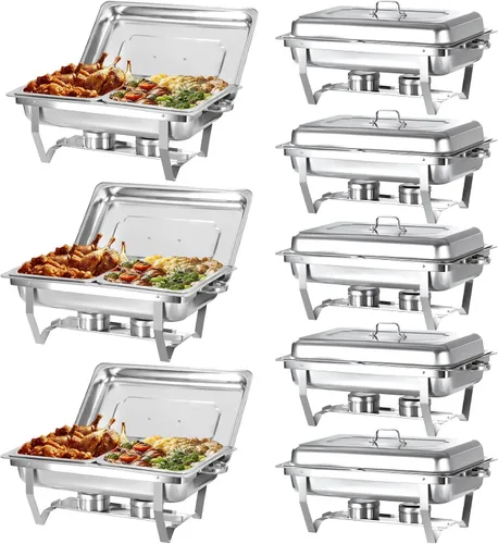 Vista 9 de Juego de 2 platos para bufé, de acero inoxidable, rectangular, tamaño matrimonial, 8 cuartos de galón y calentador de buffet para catering, juego