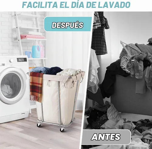 Vista 7 de PLKOW Cesta de lavandería con ruedas de 120L, color beige Beige-120L
