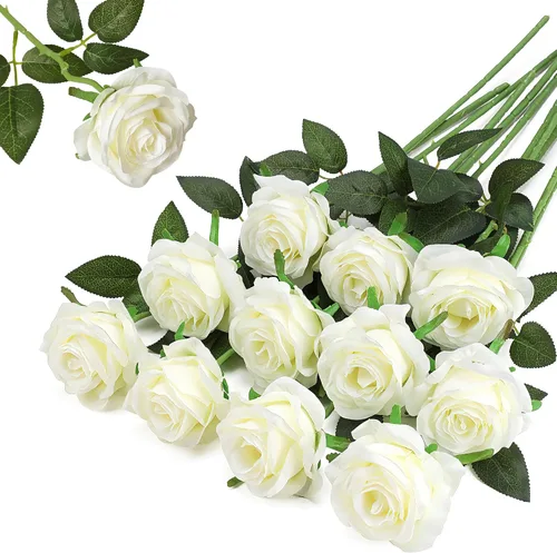 Vista 21 de Rosas artificiales negras – 10 piezas de rosas artificiales falsas de seda con tallos para decoración del hogar, boda, hotel, oficina, centro de mesa