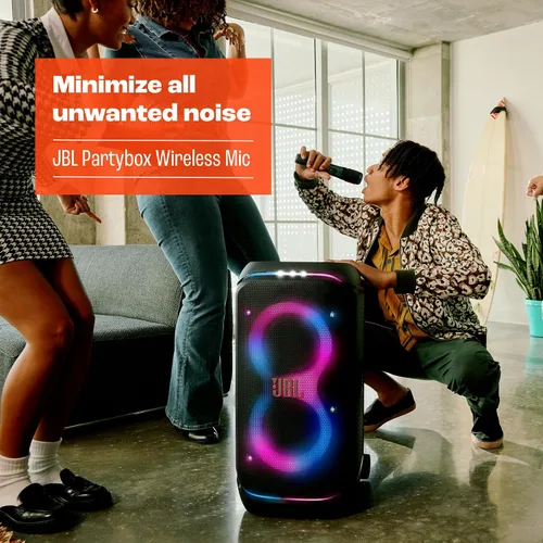 Vista 6 de JBL PartyBox Micrófono Inalámbrico - 2X Micrófonos Inalámbricos Digitales, Batería Recargable (20hrs - 700mAh), Voz Clara, Sonido Nítido, Conexión