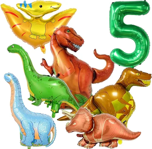 Vista 10 de Juego de 7 globos de dinosaurio, globos de número 3 de 40 pulgadas, 6 globos de dinosaurio, suministros de fiesta temática de dinosaurios